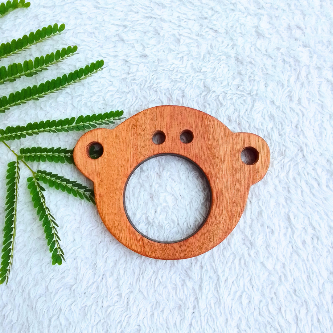 Wooden Organic Giant Elephant, Funny Bunny Rattle And Neem Wood Ape Teether