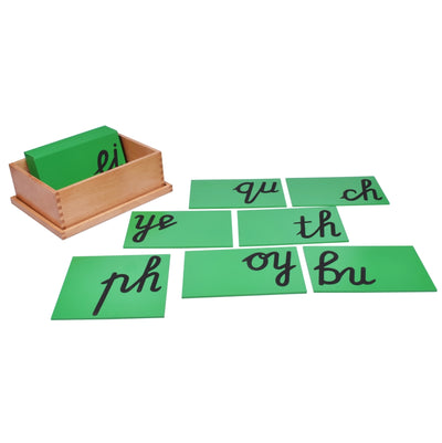Kidken English Cursive Phonograms sandpaper set: 16 joined double-letter phonograms on green Montessori boards