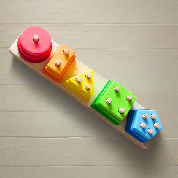 Hawbeez Wooden 5 Shapes Learning Stacker: 5 pegs with circles, triangles, rectangles, squares, pentagons