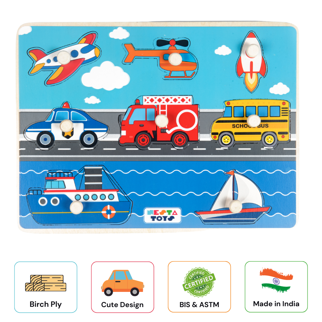 Wooden Vehicle Jumbo Knob Puzzle - (8 Pcs)