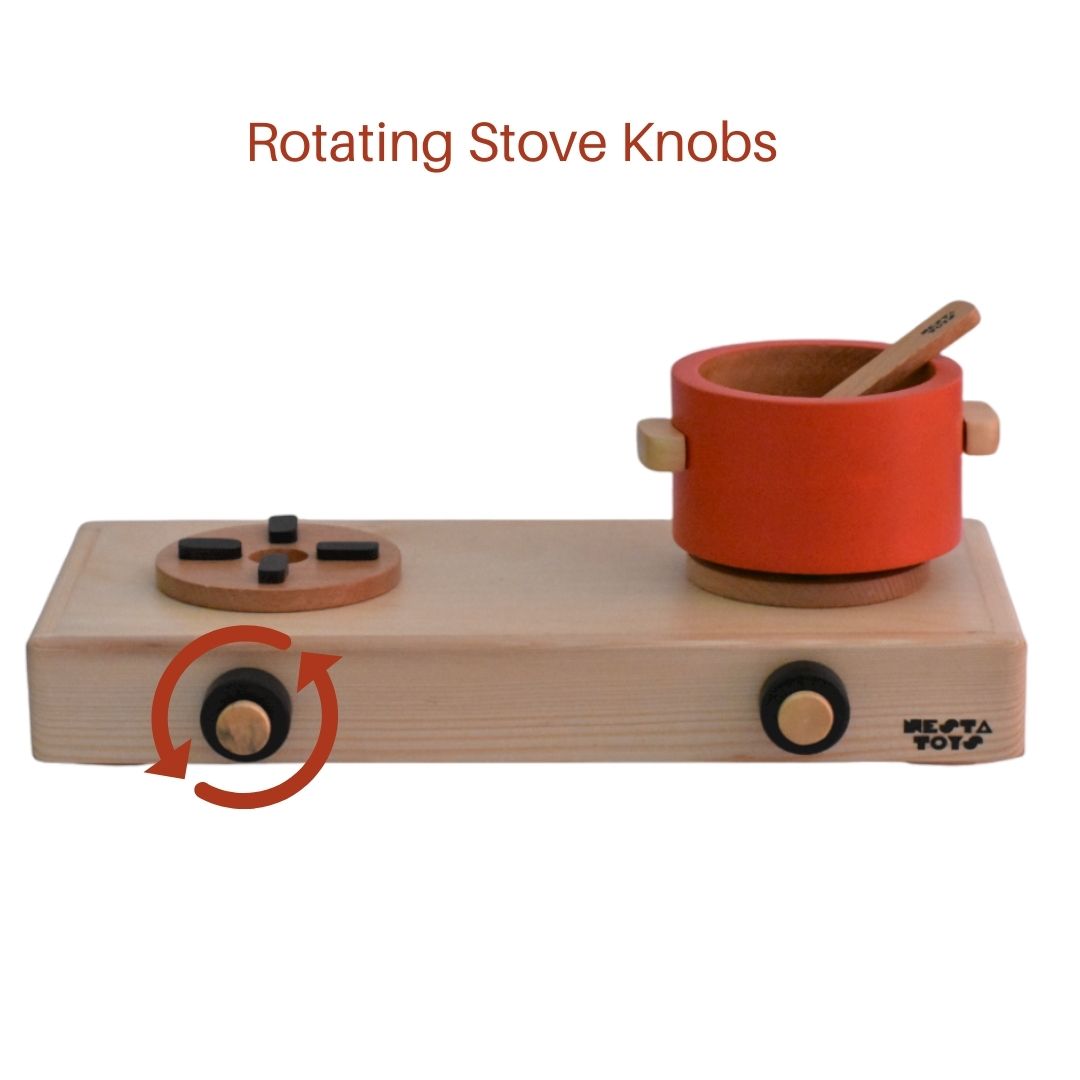 Buy Wooden Gas Stove and Cooking Pretend Play Toy - Set of 10 Pcs - SkilloToys.com