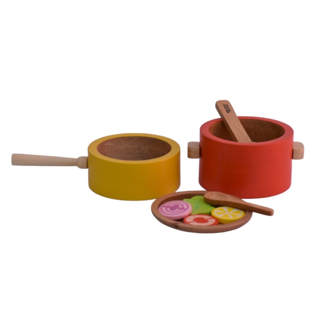 Buy Wooden Gas Stove and Cooking Pretend Play Toy - Set of 10 Pcs - SkilloToys.com