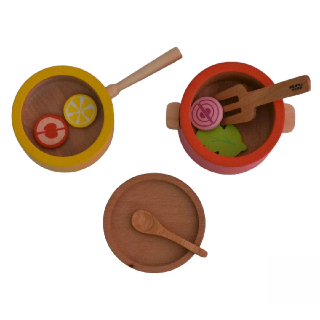 Buy Wooden Gas Stove and Cooking Pretend Play Toy - Set of 10 Pcs - SkilloToys.com