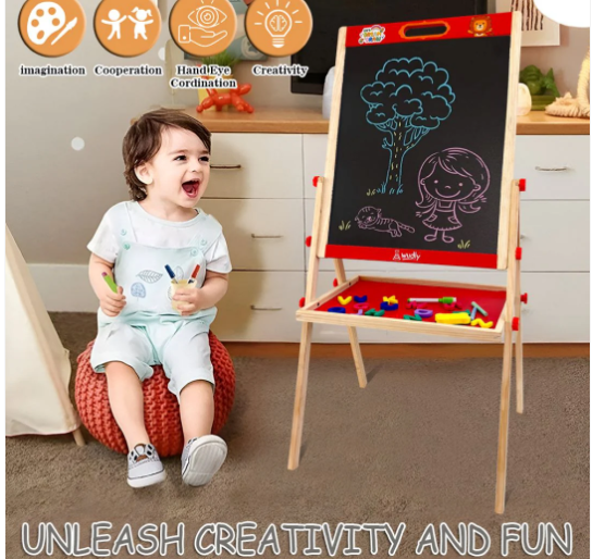 Wooden Double-Sided Drawing Board with Storage Tray
