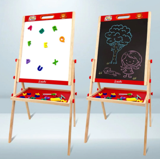 Wooden Double-Sided Drawing Board with Storage Tray