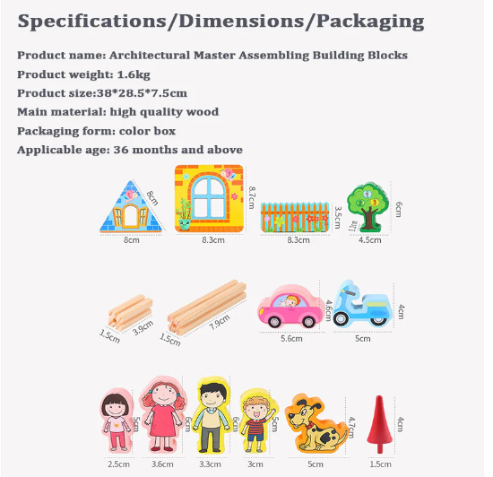 Wooden Educational Construction & Architectre Building Blocks Toy Set