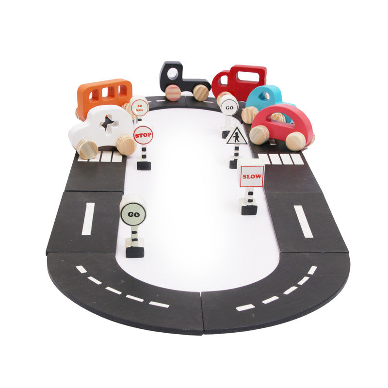 Wooden Emergency Vehicle set with Traffic Signal & Roads