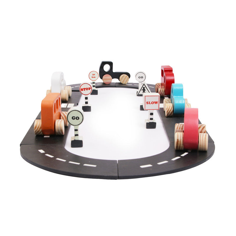 Wooden Emergency Vehicle set with Traffic Signal & Roads