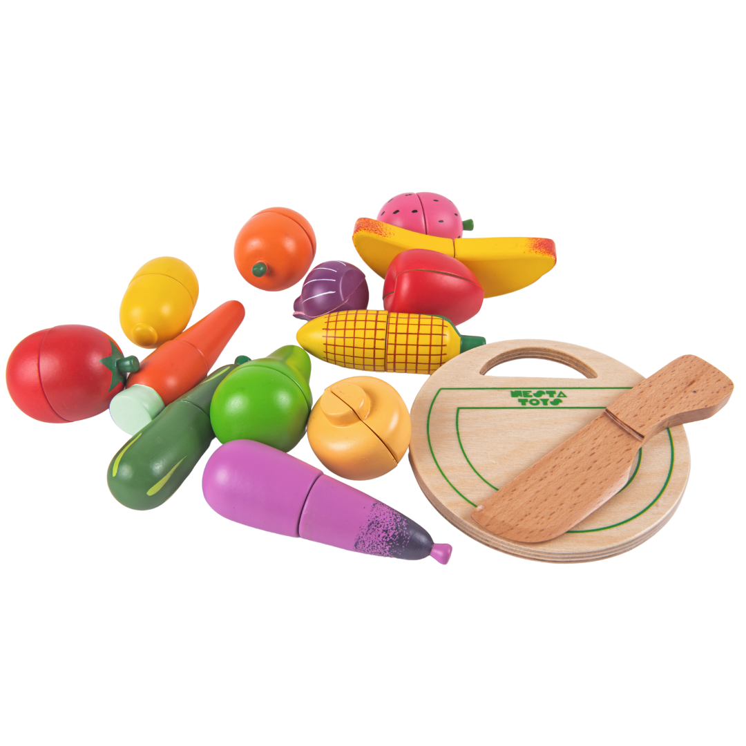 Wooden Vegetable and Fruit Toy Set -(15 Pcs)