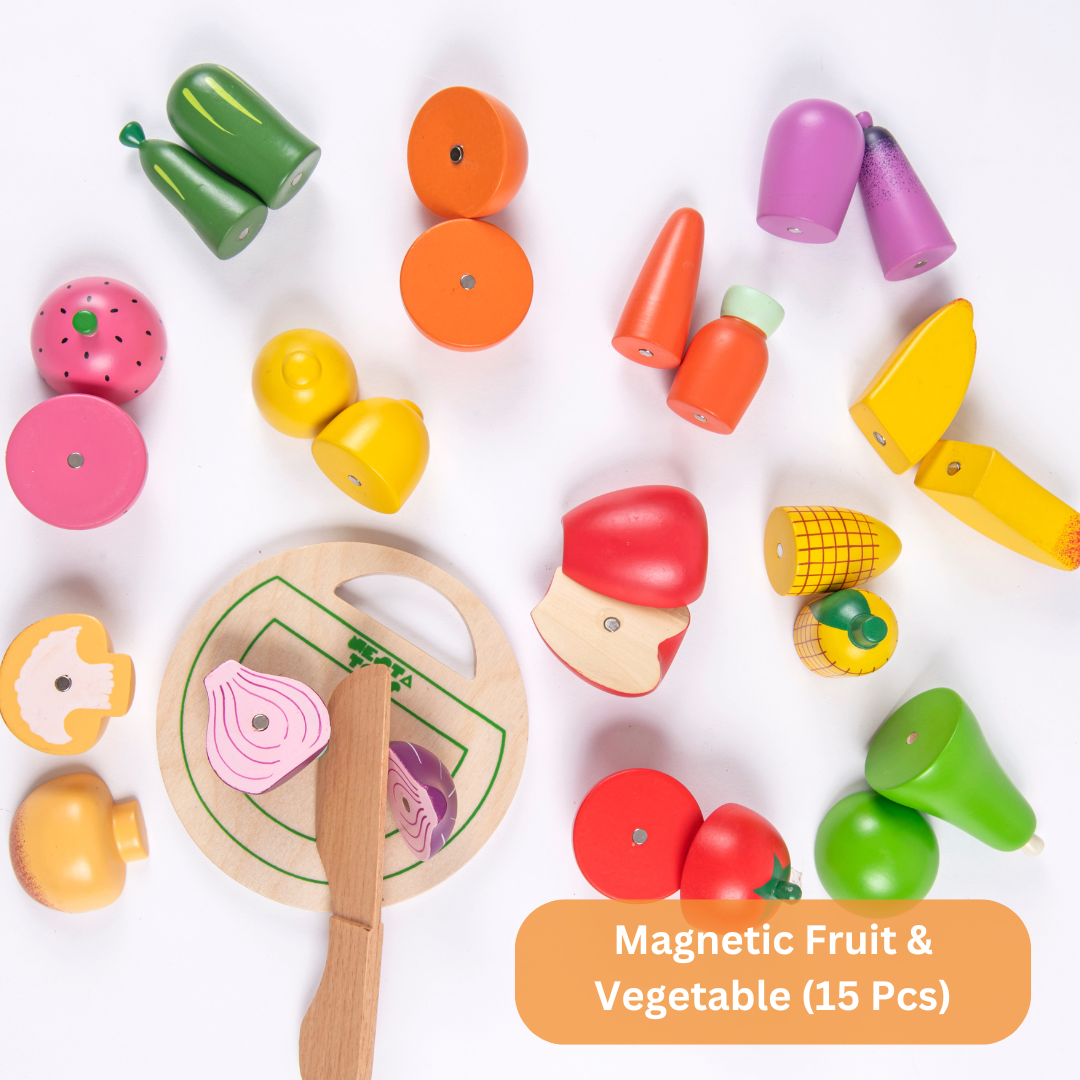 Wooden Vegetable and Fruit Toy Set -(15 Pcs)