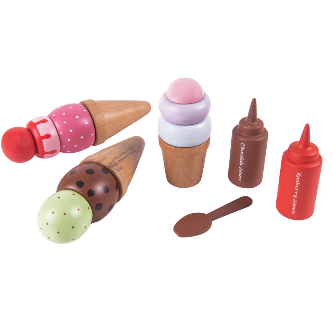 Wooden Ice cream set - play food and accessories(14 Pcs)