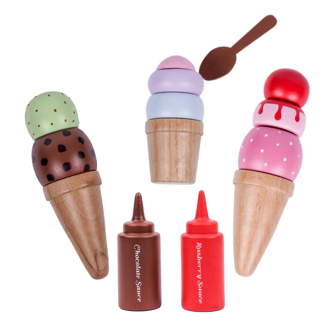 Wooden Ice cream set - play food and accessories(14 Pcs)