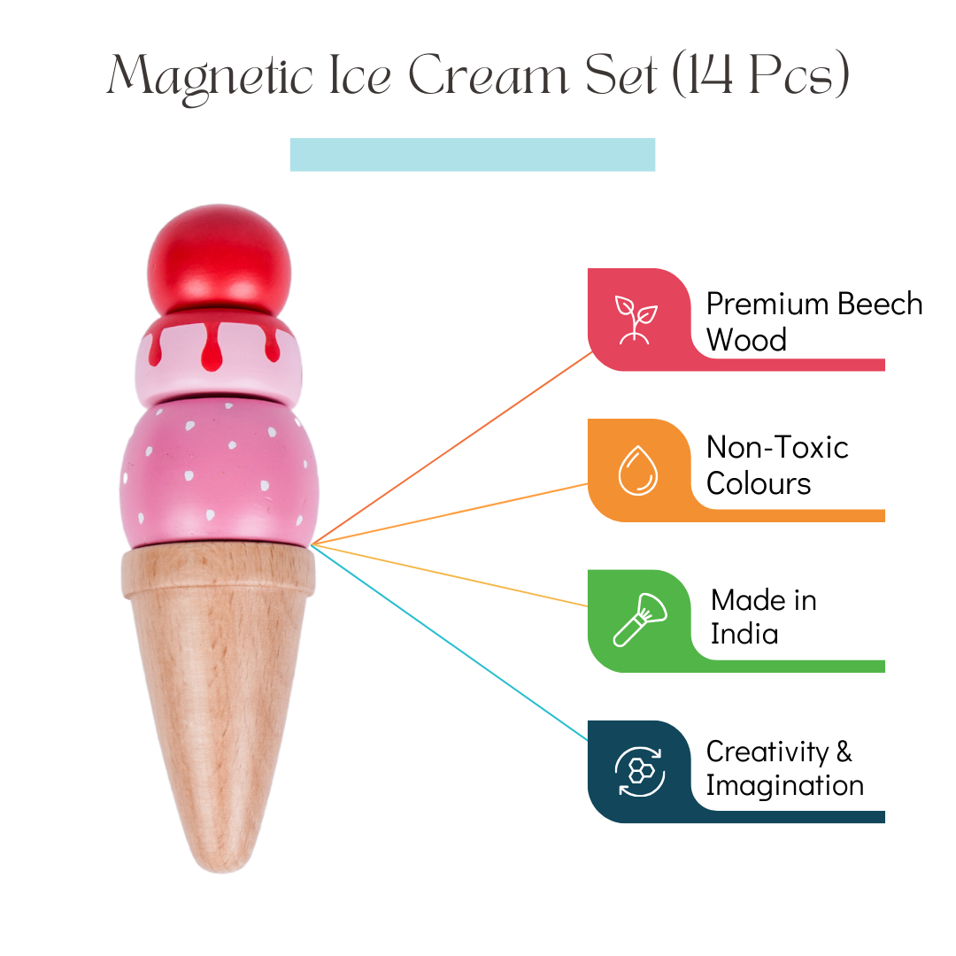 Wooden Ice cream set - play food and accessories(14 Pcs)