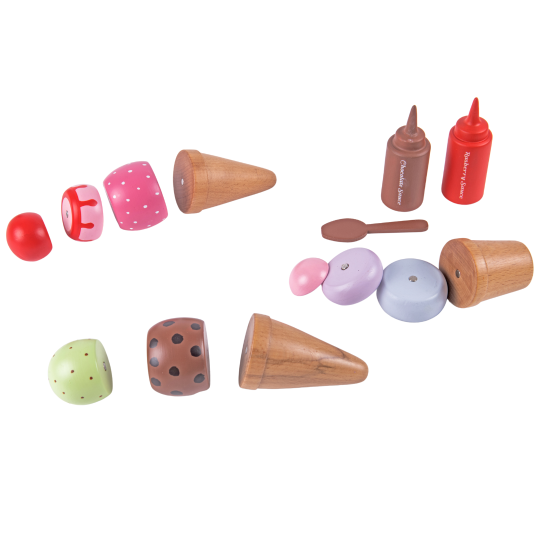 Wooden Ice cream set - play food and accessories(14 Pcs)