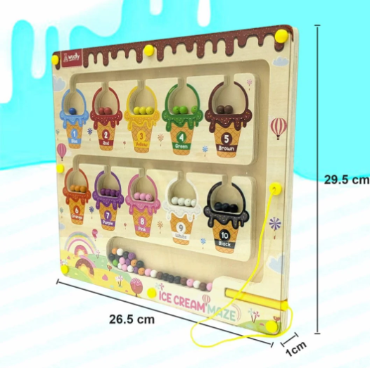 Wooden Ice Cream, Magnetic And Number Maze Puzzle Board