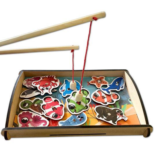 Wooden Magnetic Fishing Game With Rod