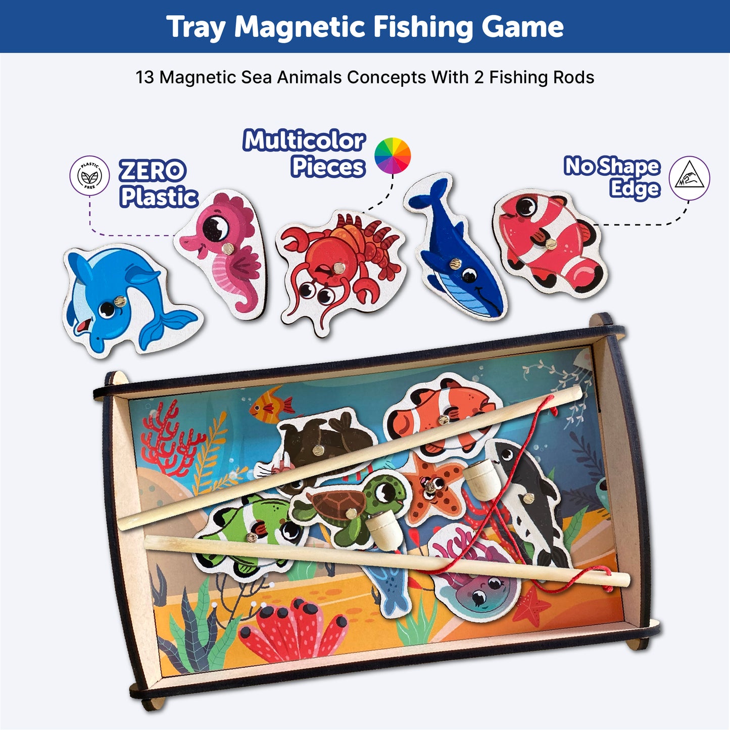 Wooden Magnetic Fishing Game With Rod