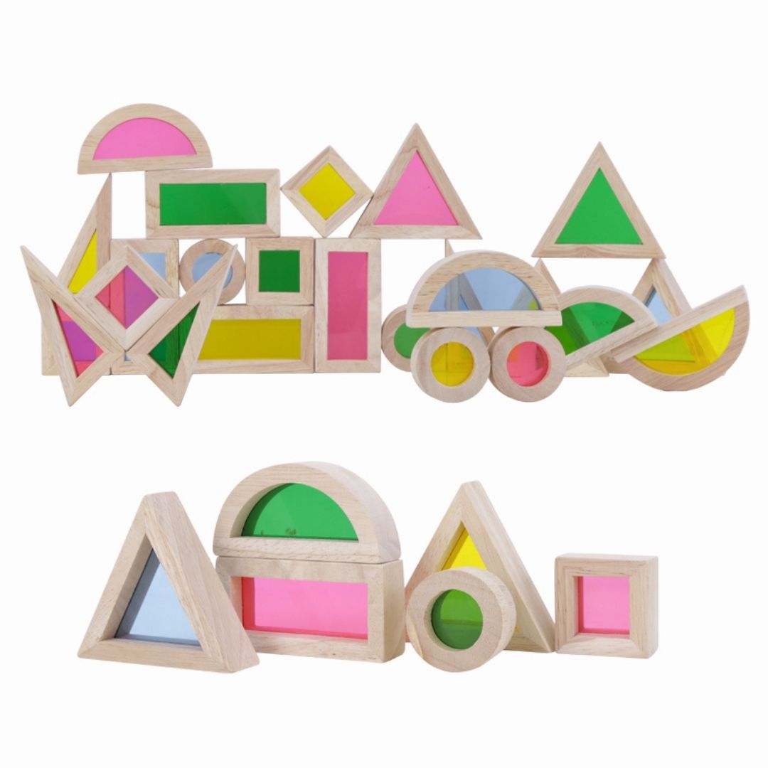 Wooden Rainbow Blocks Set for Kids (24 Pcs)