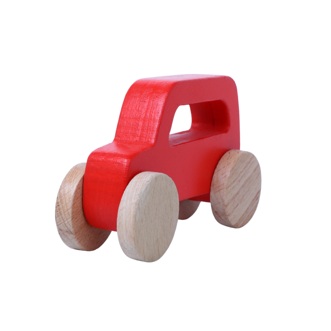Wooden Red Jeep Toy with Garage Pretend Play