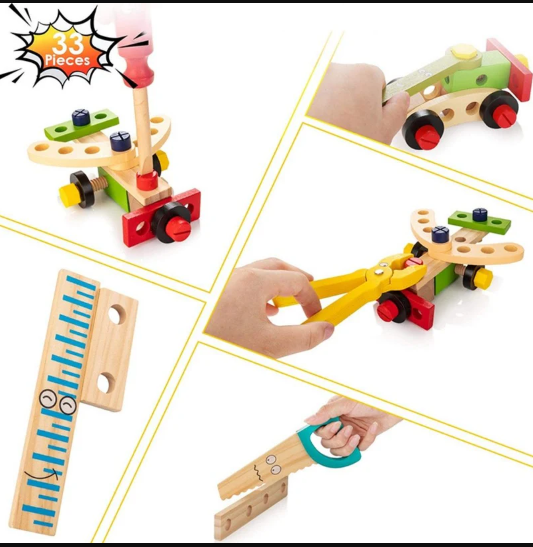 Wooden Tool Kit Set with Tool Box - 36-Piece