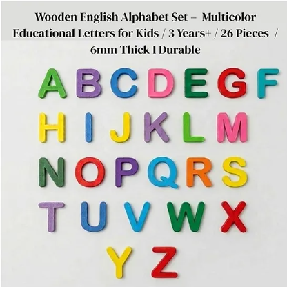 Wooden Upper Case English Alphabet Set Multicolor A-Z Letters for Kids