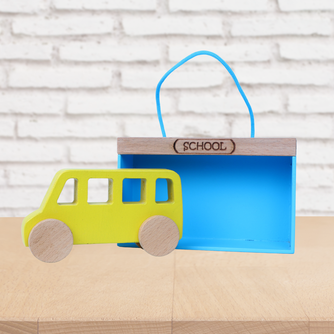 Wooden Bus with Garage Pretend Play
