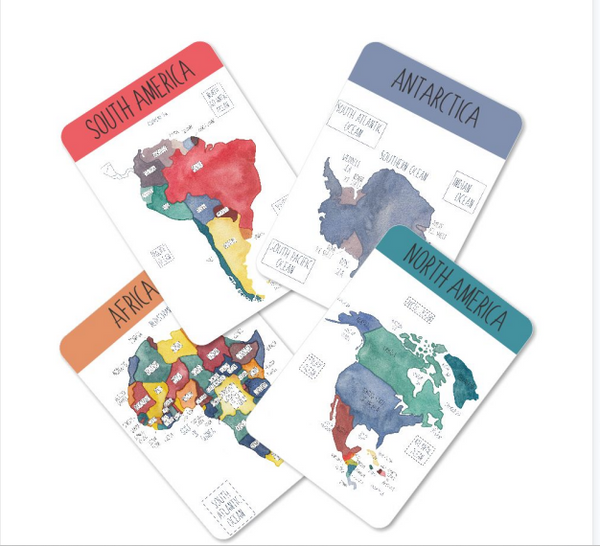 World Continents and Oceans Flahscards