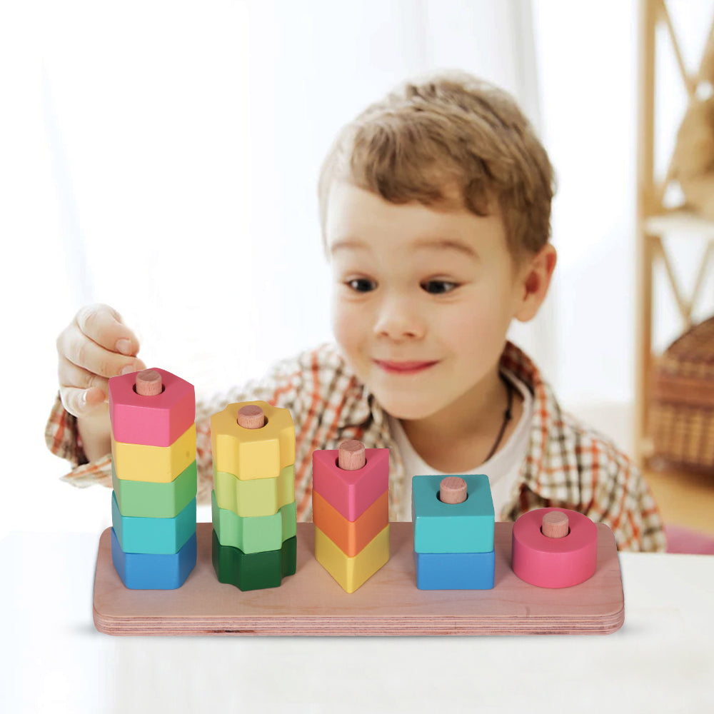 Buy 3 in 1 Wooden Shape Sorter Stacker - SkilloToys.com