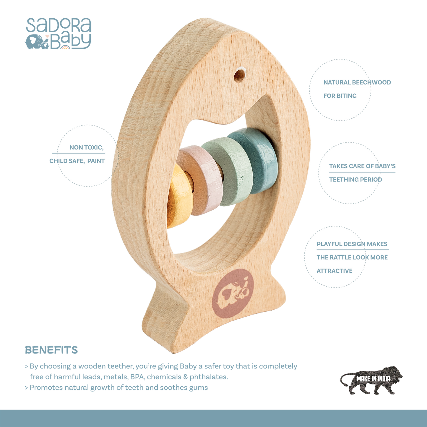 Buy Mr. Fish Wooden Teether with Rattle Online - SkilloToys.com