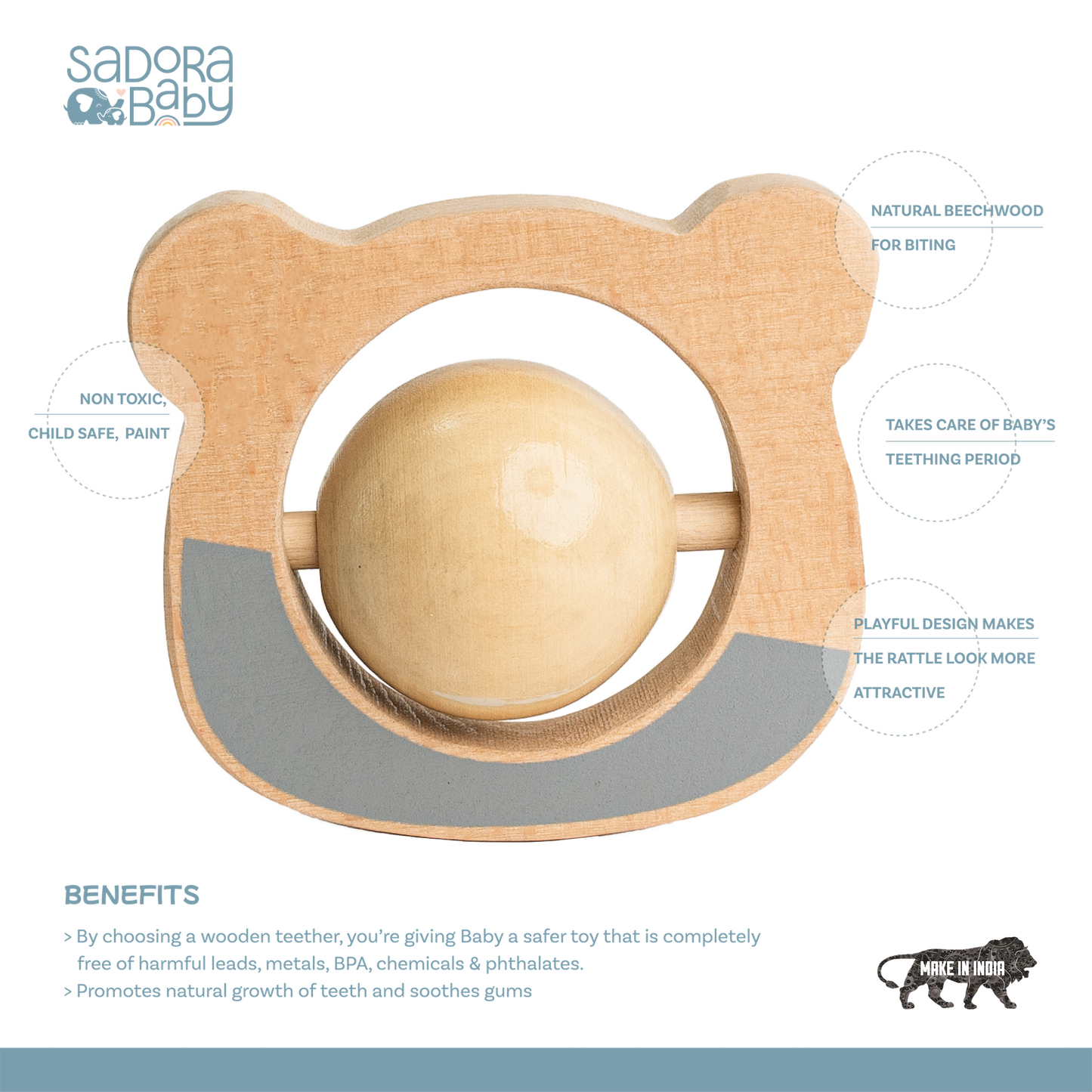 Buy Baby Bear Wooden Roller Rattle Online - SkilloToys.com