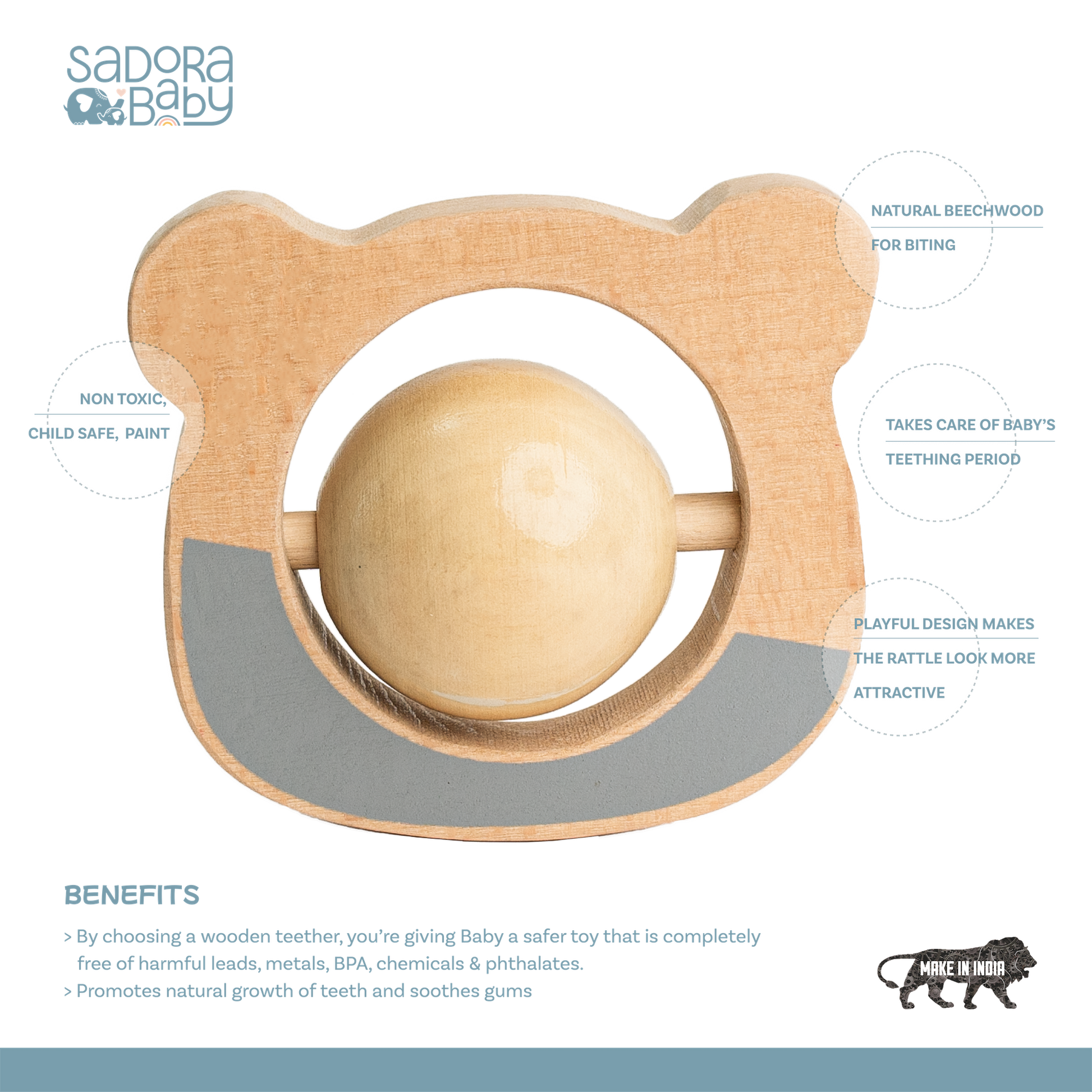 Buy Baby Bear Wooden Roller Rattle Online - SkilloToys.com