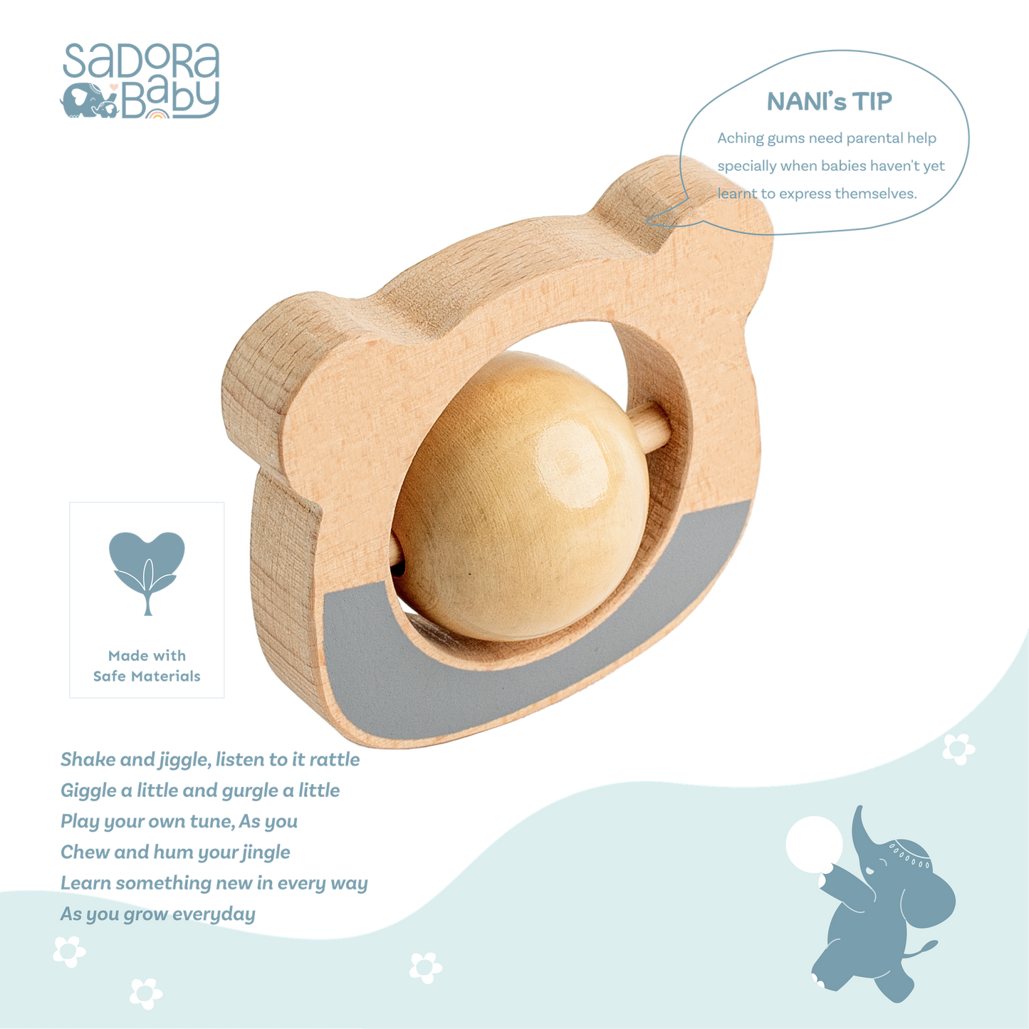 Buy Baby Bear Wooden Roller Rattle Online - SkilloToys.com