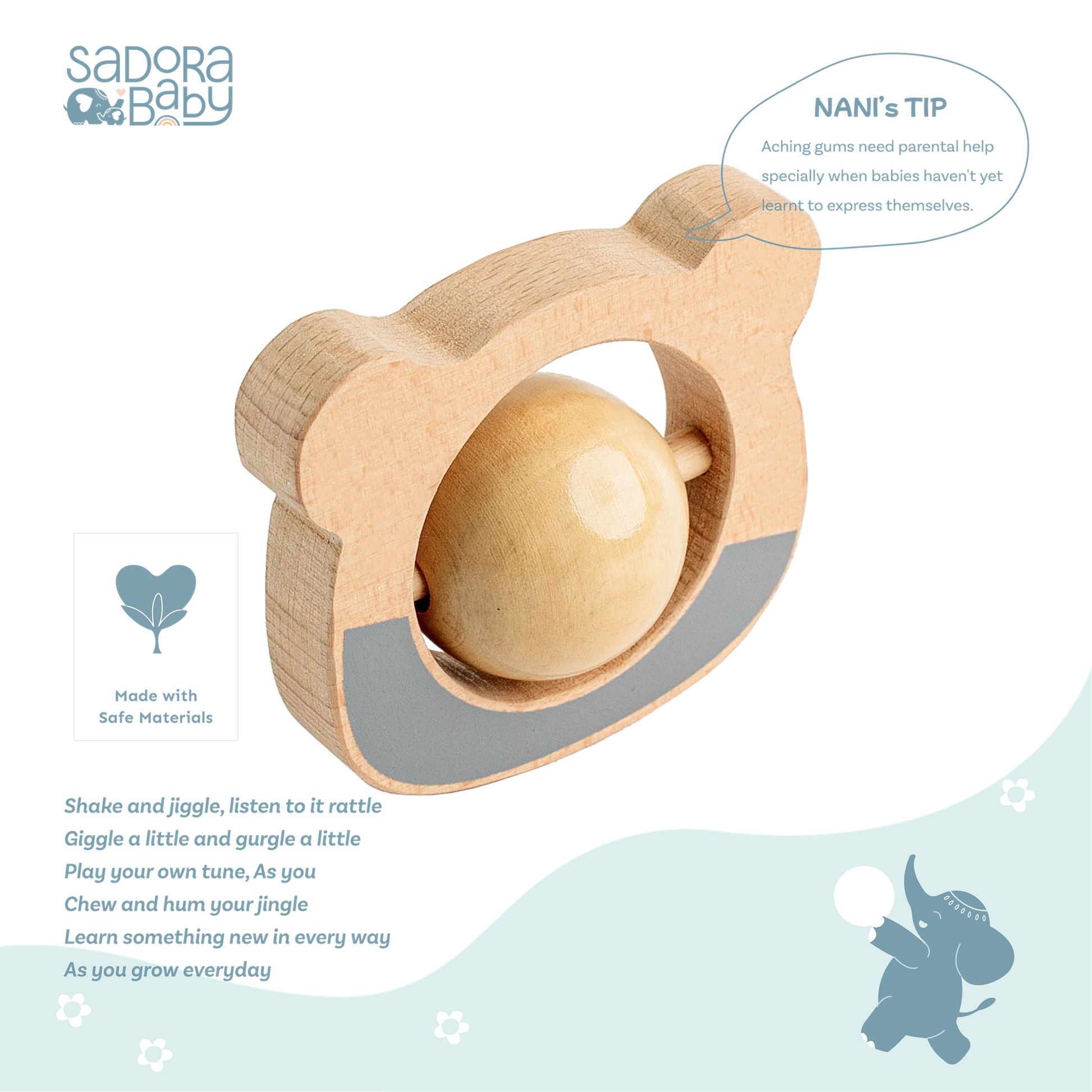 Buy Baby Bear Wooden Roller Rattle Online - SkilloToys.com