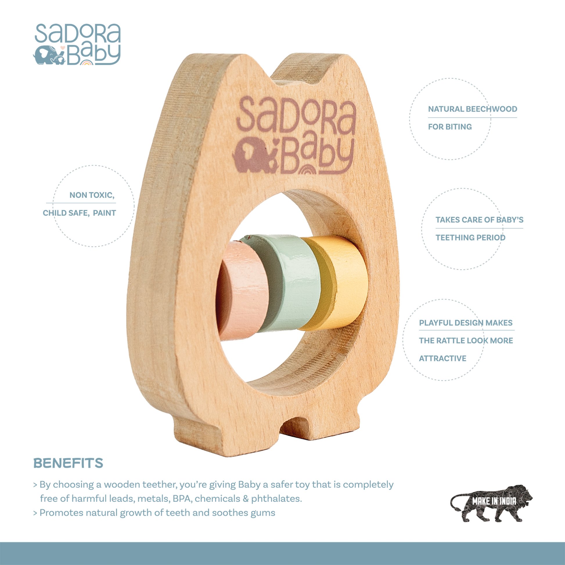 Buy Baby Bear Wooden Teether with Beads Online - SkilloToys.com