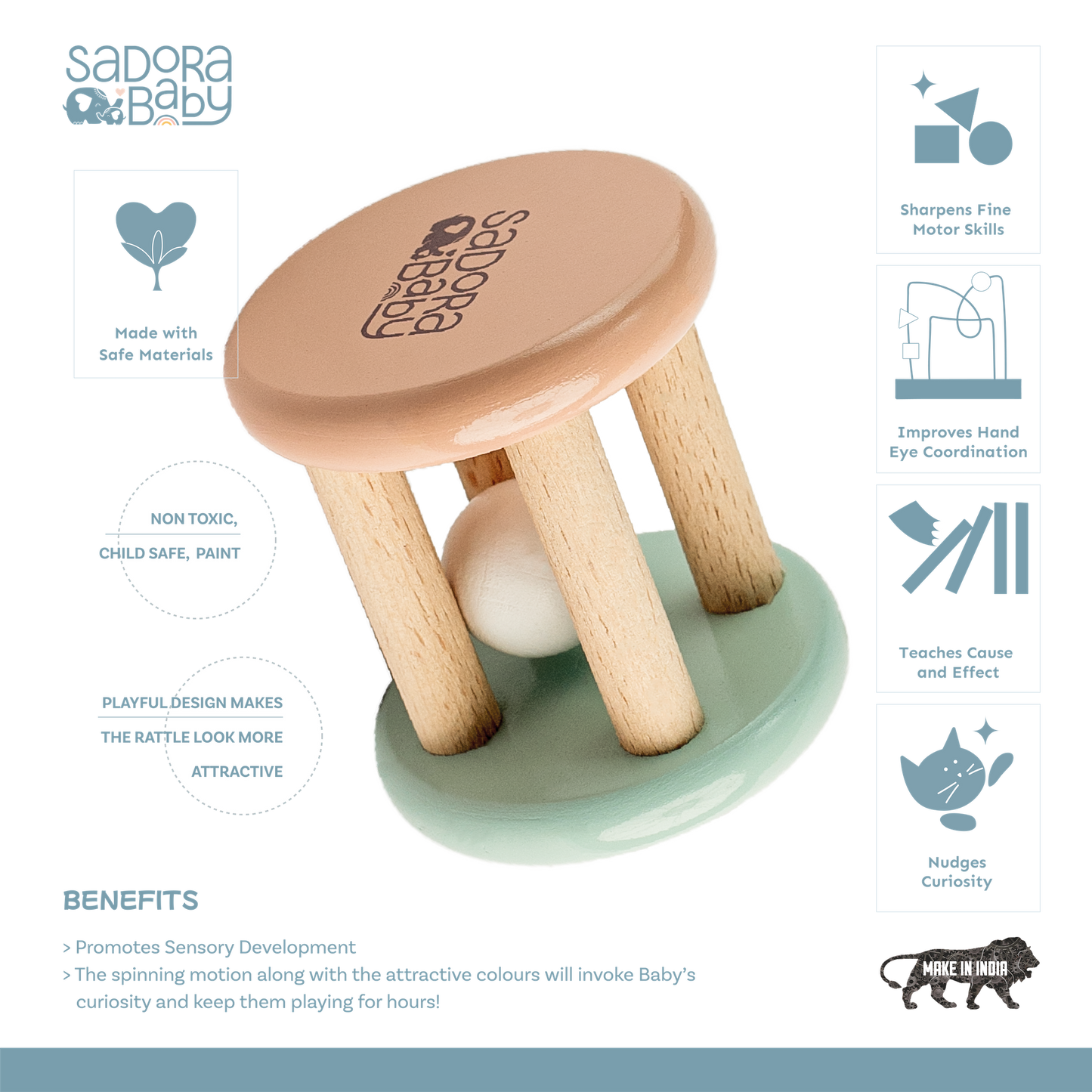 Buy Wooden Cylinder Roll n Rattle Online - SkilloToys.com