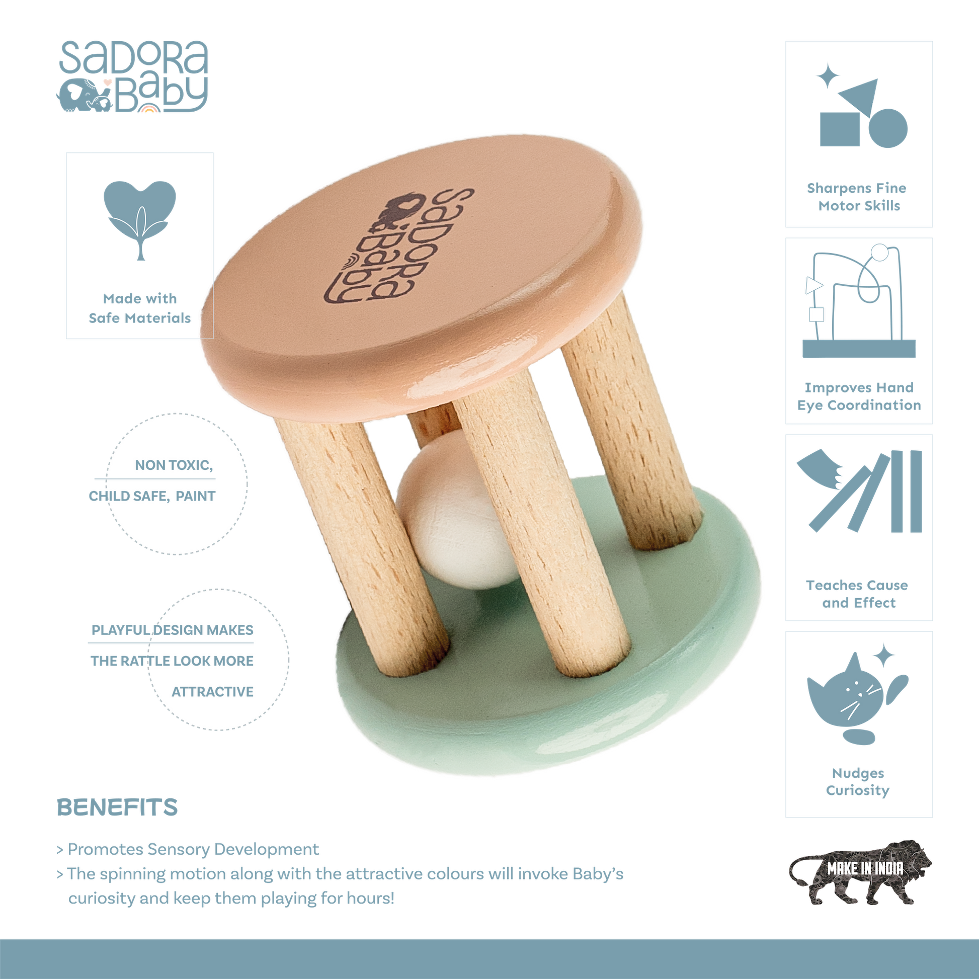 Buy Wooden Cylinder Roll n Rattle Online - SkilloToys.com