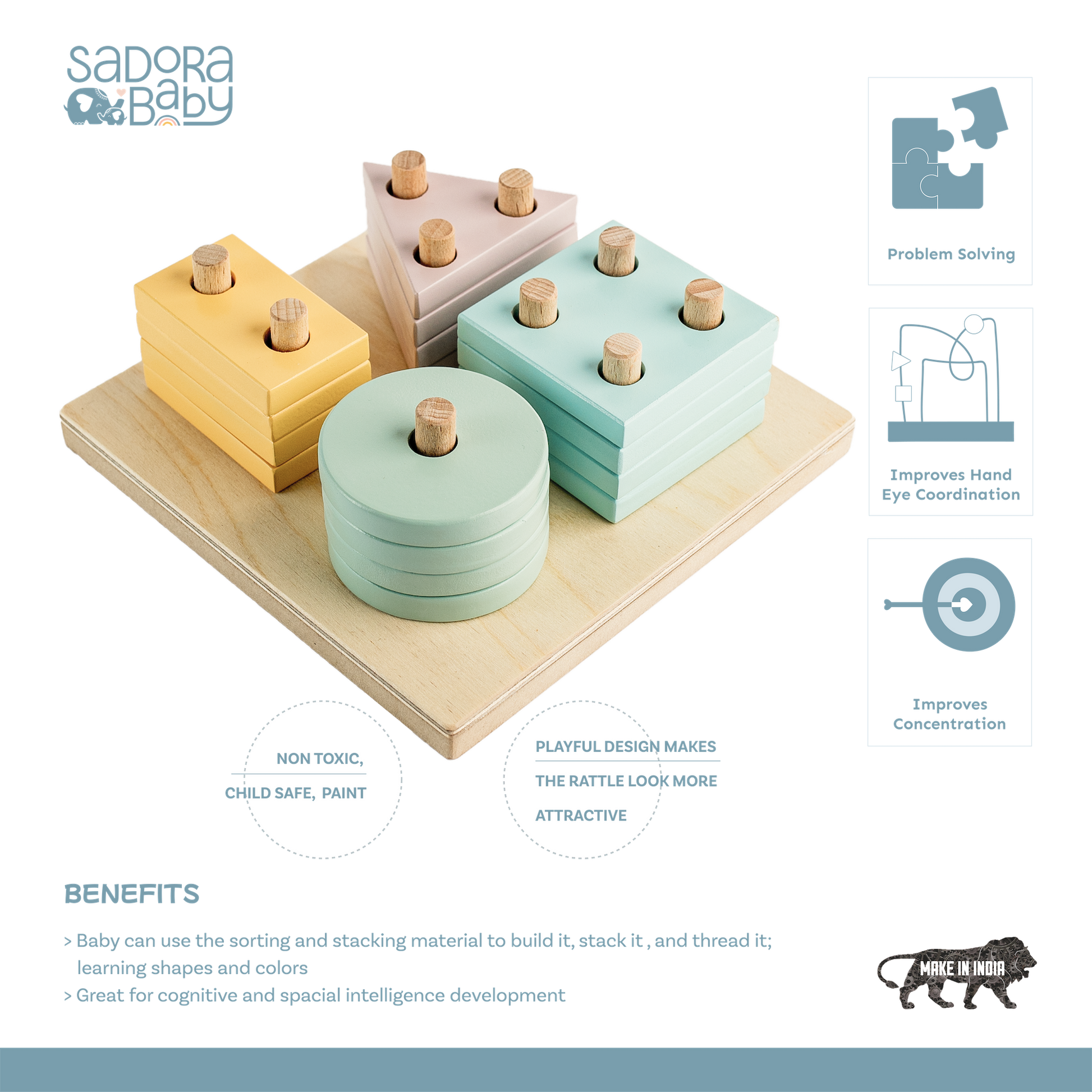Buy Wooden Shapes Sorting & Stacking Blocks Online - SkilloToys.com