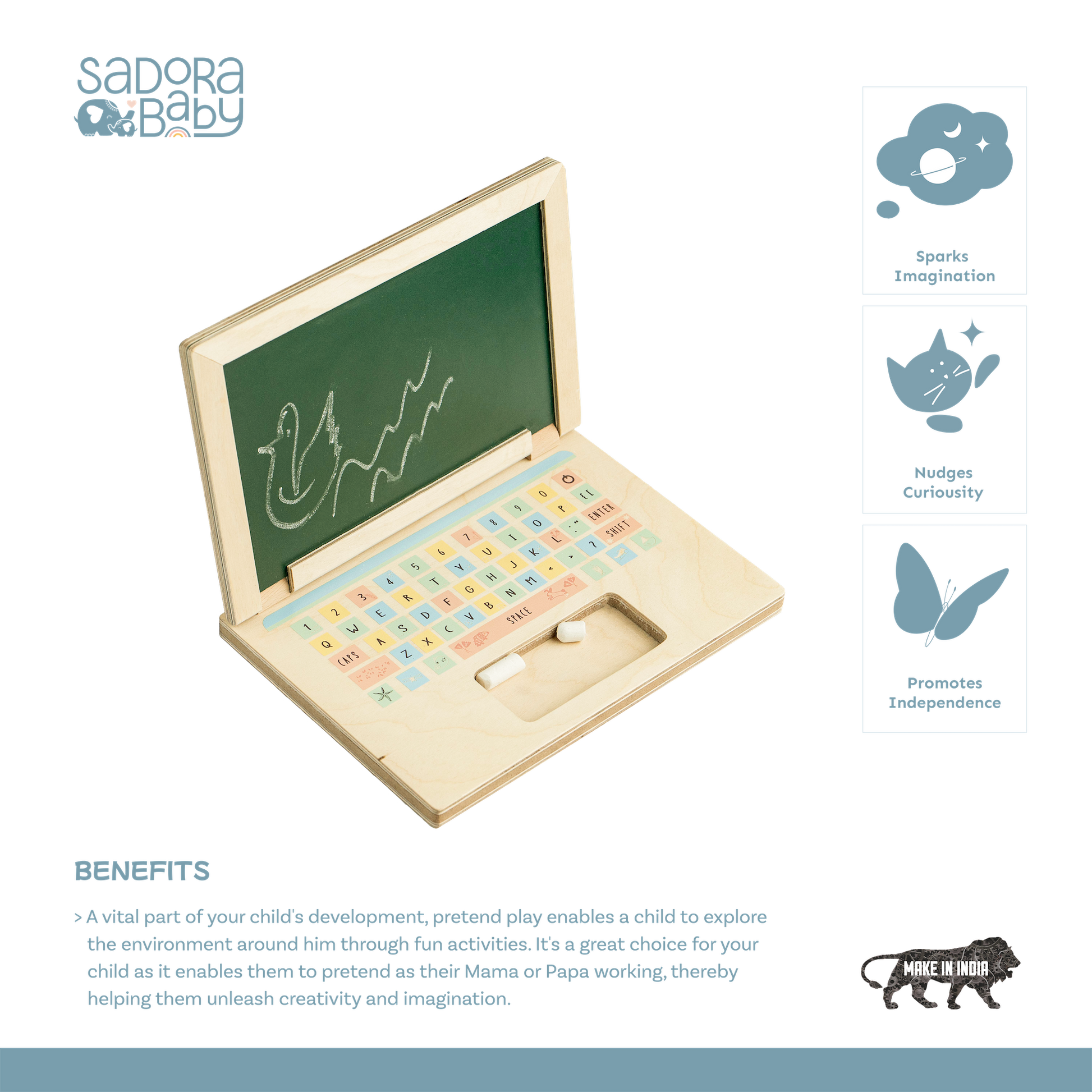 Buy Montessori Wooden Laptop Pretend Play Toy Online - SkilloToys.com