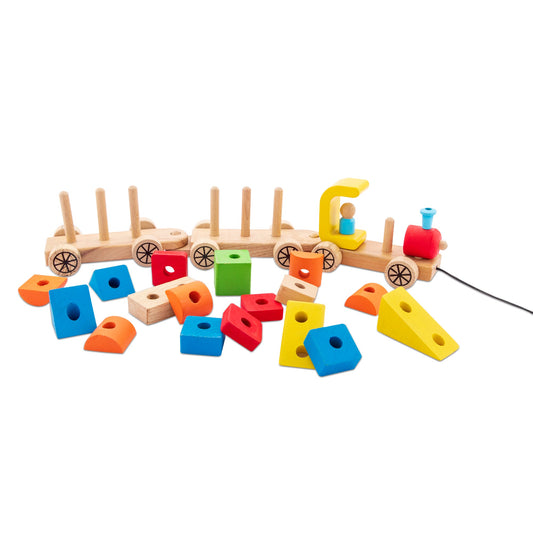 Buy Wooden Building Block Train Pull Along Toy - SkilloToys