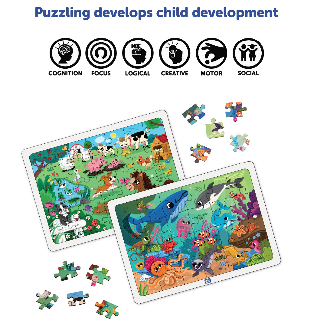 2 In 1 Farmyard And Ocean Wooden Puzzle