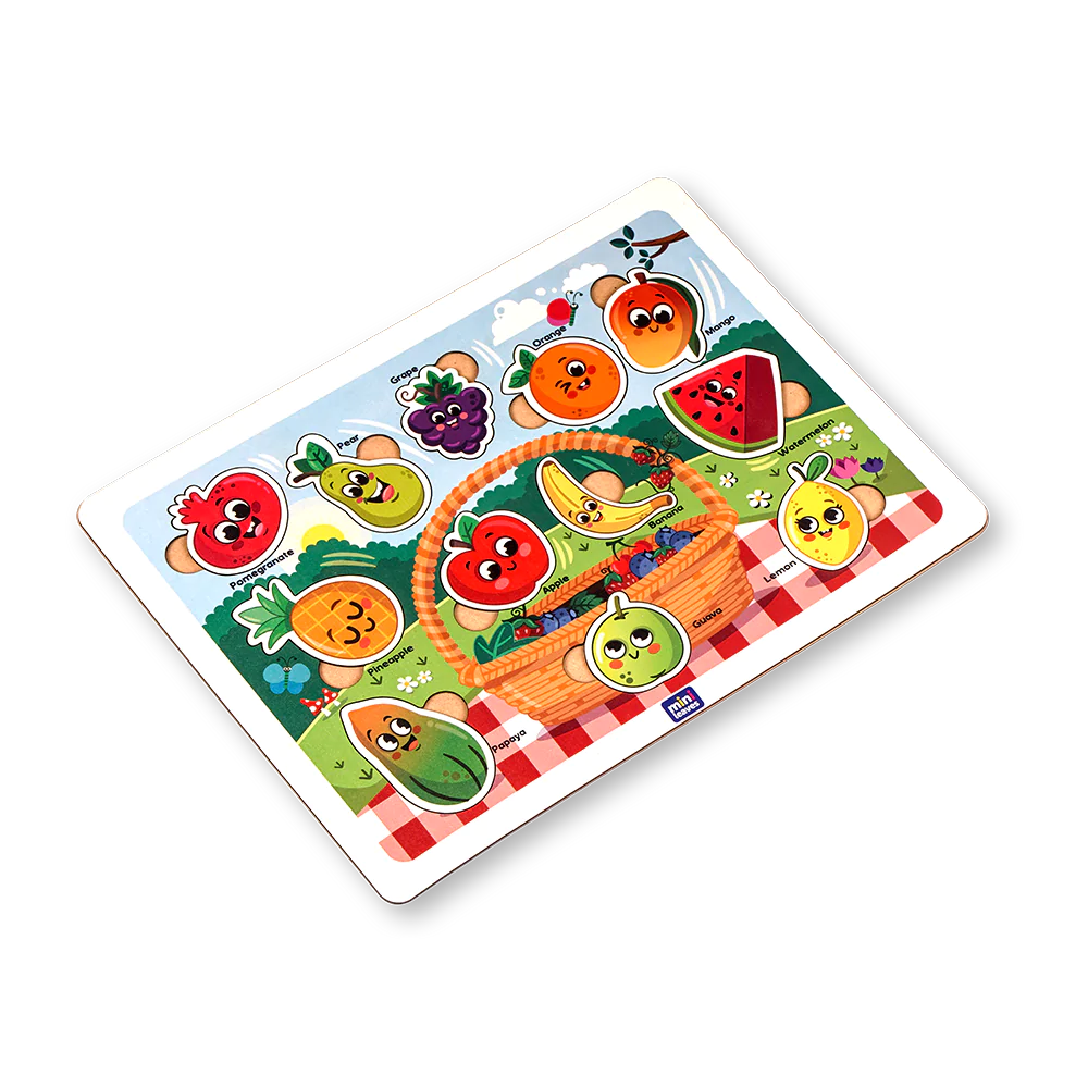 Wide Angle of Fun Fruit Basket Wooden Puzzle