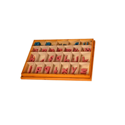 Kidken English Moveable Alphabet in print font: 155 wooden letters with blue vowels and pink consonants in partitioned box