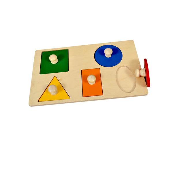 Kidken Montessori Five Shape Learning Board: wooden self-correcting shape sorter with 5 shapes for toddlers ages 1 to 3