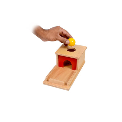 Kidken Montessori Object Permanence Box with Tray: wooden ball drops through hole and reappears in tray, ages 6 months to 2 years