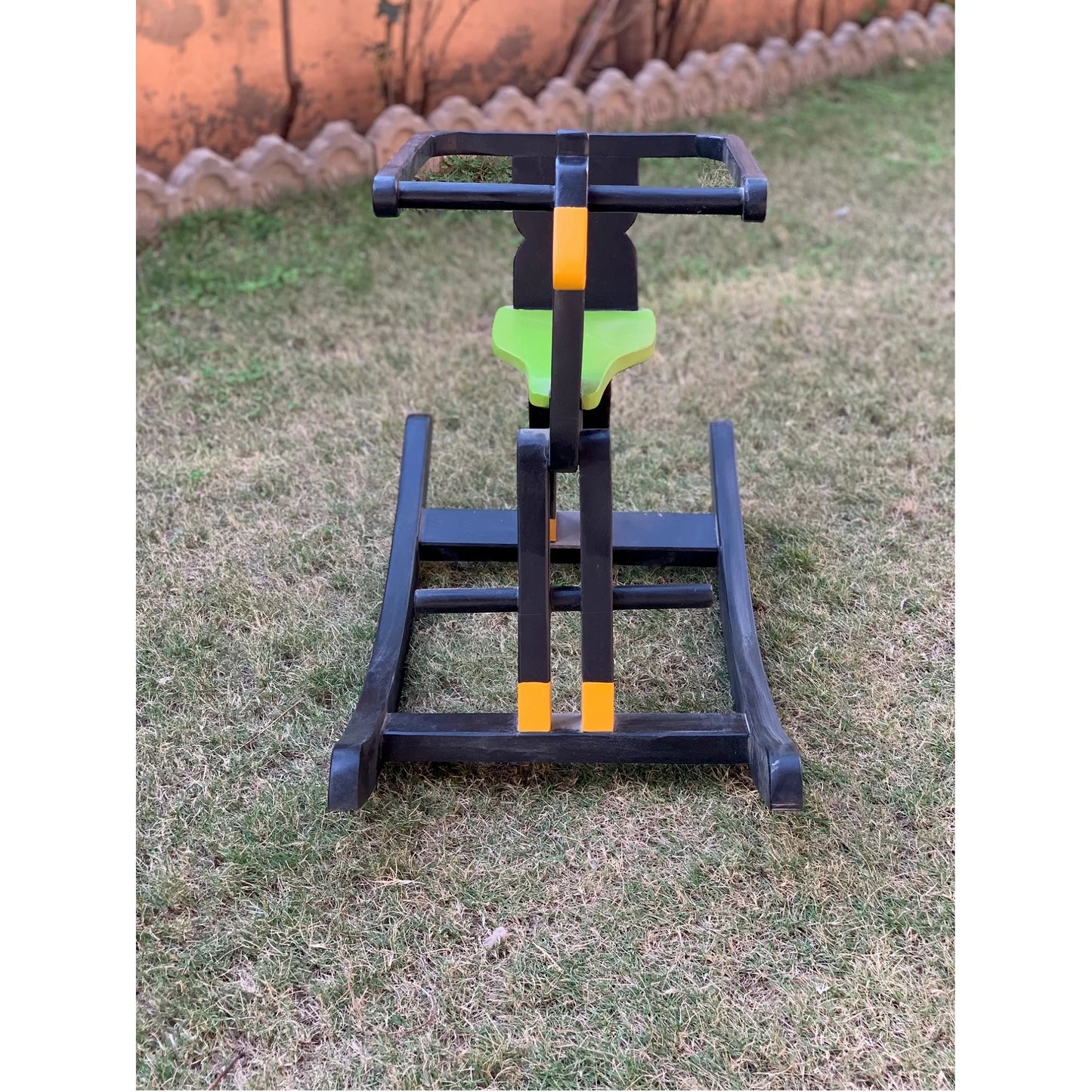 Buy Wooden Black & Yellow Riding Horse - Front View - SkilloToys.com