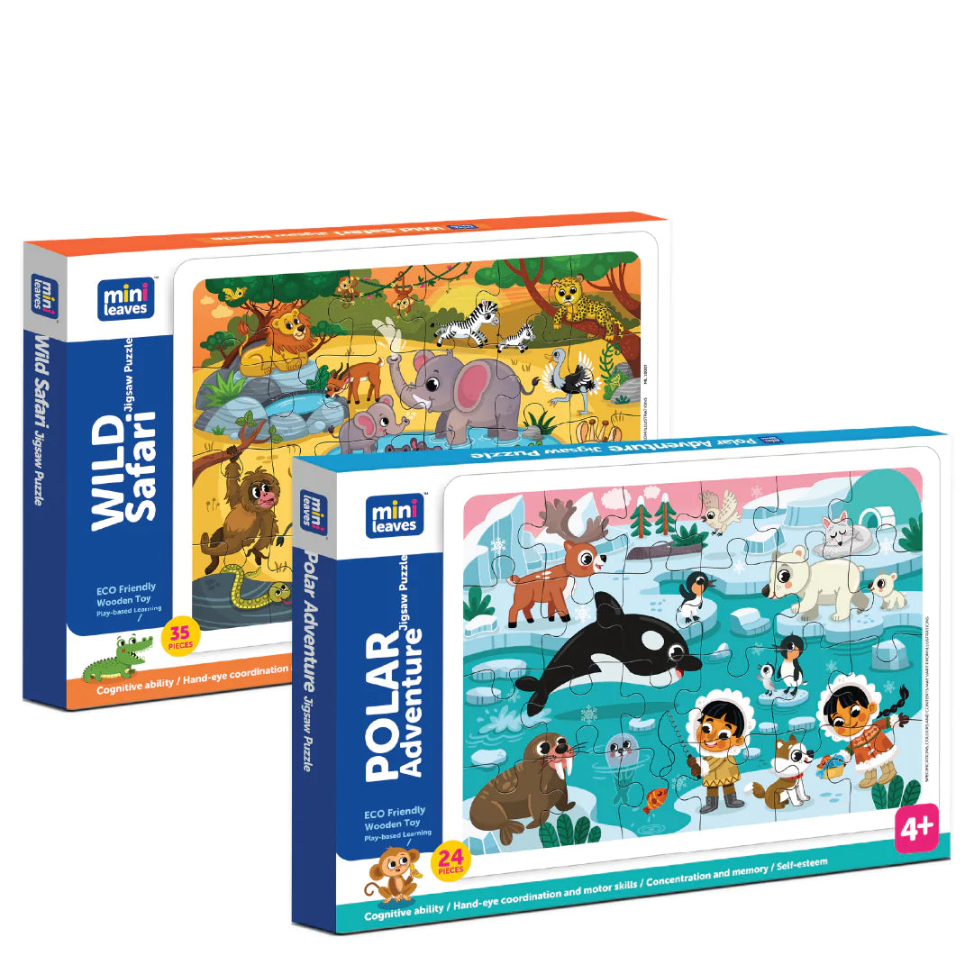 Buy 2 In 1 Wild Safari Animal And North Pole Animal Wooden Puzzle - SkilloToys.com