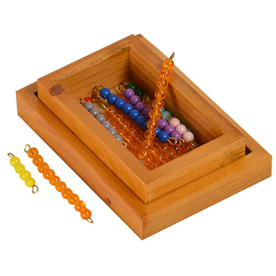Kidken Bead Material for Seguin's Teen Board: 9 golden ten-bars and colour-coded unit bars 1-9 in a beechwood box