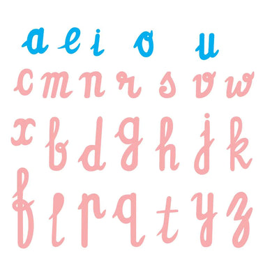 Kidken English Cursive Alphabet Learning Cut Out: MDF cursive letters with pink consonants and blue vowels for children aged 3 to 10