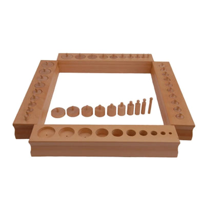 Kidken Montessori Cylinder Learning Wooden Blocks: 10 graded knob cylinders in wooden block for sensorial size discrimination, ages 3 to 6