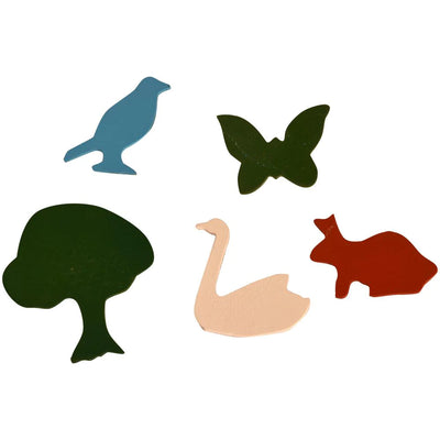 Kidken Nature Learning Stencils: 5 wooden nature shapes (tree, butterfly, duck, rabbit, bird) for pre-writing tracing, ages 3 to 10